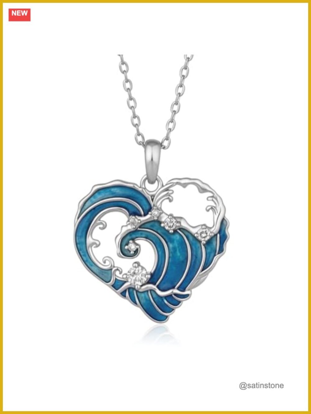Lab Grown Diamond Ocean Wave Heart Necklace 925 Sterling Silver Pendant